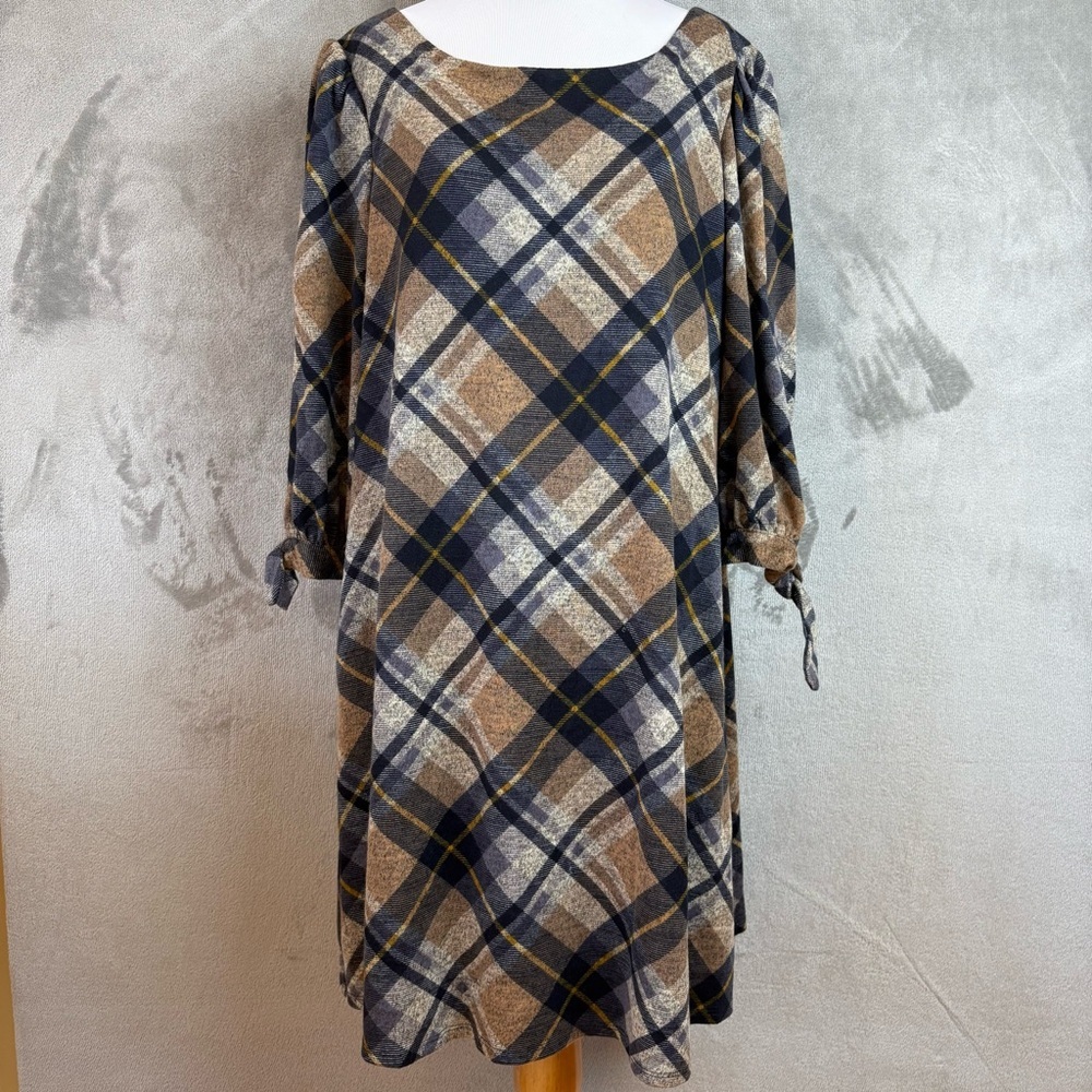 JH Plaid Cozy Fall Academia Dress Sz XL